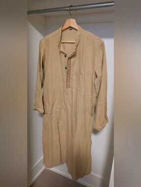 fabindia Slim Fit Tan Casual Kurta-Style Button Down